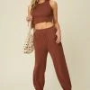 Purple Door Boutique Ladies' Chestnut Crop Top And Jogger Set