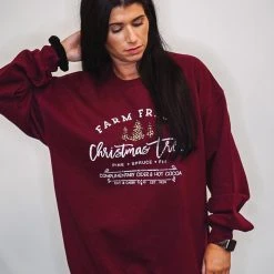 Purple Door Boutique Ladies' Christmas Tree Burgundy Graphic Sweatshirt