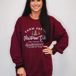 Purple Door Boutique Ladies' Christmas Tree Burgundy Graphic Sweatshirt