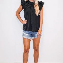 Purple Door Boutique Ruffled Black Top New Arrivals