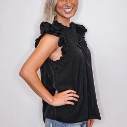 Purple Door Boutique Ruffled Black Top New Arrivals