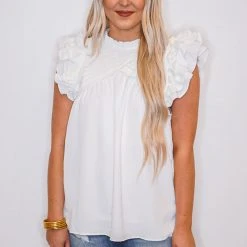 Purple Door Boutique Ruffled White Top
