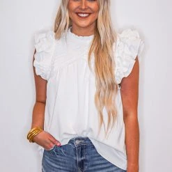 Purple Door Boutique Ruffled White Top