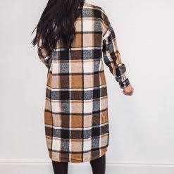 Purple Door Boutique Ladies' Chic Plaids Brown Shacket