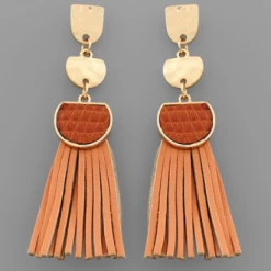 Purple Door Boutique Fringe Tassel Clay Leather Earrings Jewelry