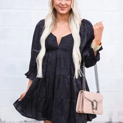 Purple Door Boutique Shimmering Iridescent Black Babydoll Dress