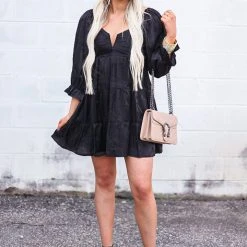 Purple Door Boutique Shimmering Iridescent Black Babydoll Dress