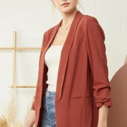Purple Door Boutique Best Basic Cognac Linen Blazer