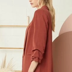 Purple Door Boutique Best Basic Cognac Linen Blazer