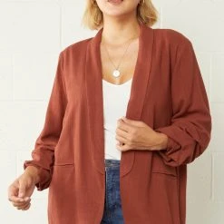 Purple Door Boutique Best Basic Cognac Linen Blazer