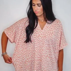 Purple Door Boutique Leopard Print Salmon Boxy Top