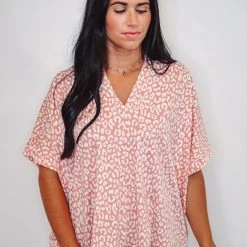Purple Door Boutique Leopard Print Salmon Boxy Top