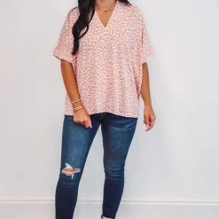 Purple Door Boutique Leopard Print Salmon Boxy Top