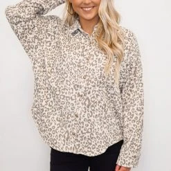 Purple Door Boutique Grey Leopard Print Corduroy Shacket