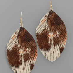 Purple Door Boutique Cow Print Feather Earrings Western Styles