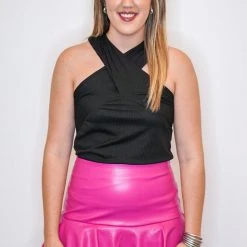 Purple Door Boutique Criss Cross Halter Black Top