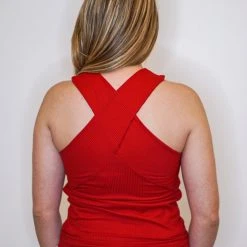 Purple Door Boutique New Arrivals Criss Cross Halter Red Top