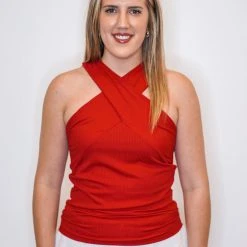 Purple Door Boutique New Arrivals Criss Cross Halter Red Top