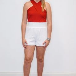 Purple Door Boutique New Arrivals Criss Cross Halter Red Top