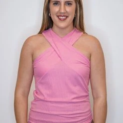 Purple Door Boutique Summer SALE Criss Cross Halter Pink Top