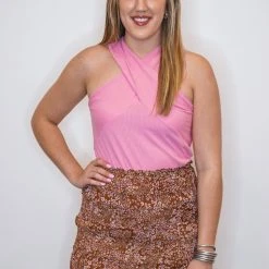 Purple Door Boutique Summer SALE Criss Cross Halter Pink Top