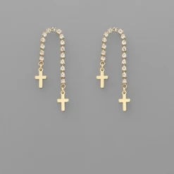 Purple Door Boutique Cross Charm Crystal Arch Earrings Jewelry