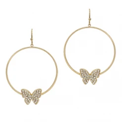 Purple Door Boutique Fly Away Crystal Butterfly Hoop Earrings Jewelry