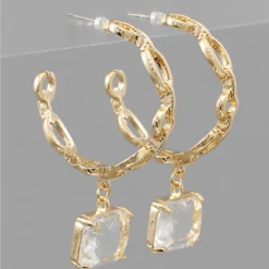 Purple Door Boutique Square Crystal Hoop Earrings Jewelry