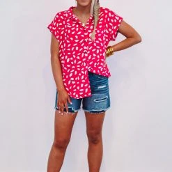 Purple Door Boutique New Arrivals Hey Lady Dalmatian Print Pink Blouse