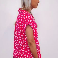 Purple Door Boutique New Arrivals Hey Lady Dalmatian Print Pink Blouse