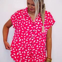 Purple Door Boutique New Arrivals Hey Lady Dalmatian Print Pink Blouse