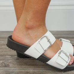 Purple Door Boutique Shoe/Accessories Sale Rouge Buckle White Slide Sandals