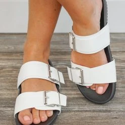 Purple Door Boutique Shoe/Accessories Sale Rouge Buckle White Slide Sandals
