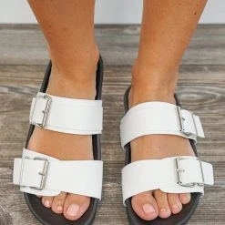 Purple Door Boutique Shoe/Accessories Sale Rouge Buckle White Slide Sandals
