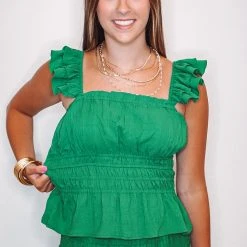 Purple Door Boutique Ruffled Love Green Peplum Top