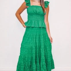 Purple Door Boutique Ruffled Love Green Midi Skirt