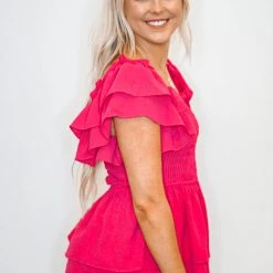 Purple Door Boutique New Arrivals Love Song Fuchsia Peplum Top