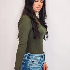 Purple Door Boutique Dark Olive Classic Ribbed Bodysuit
