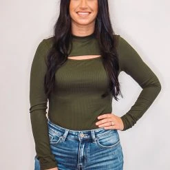 Purple Door Boutique Dark Olive Classic Ribbed Bodysuit