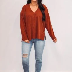Purple Door Boutique Chilly Nights Rust Knit Top