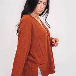Purple Door Boutique Chilly Nights Rust Knit Top