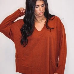 Purple Door Boutique Chilly Nights Rust Knit Top