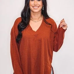 Purple Door Boutique Chilly Nights Rust Knit Top