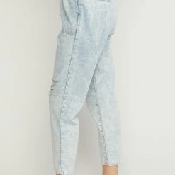Purple Door Boutique Distressed Denim Light Blue Joggers New Arrivals