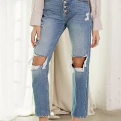 Kan Can Jeans Kan Can Distressed Straight Fit Jeans