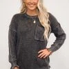 The Purple Door Boutique New Arrivals Mineral Washed Charcoal Distressed Sweater