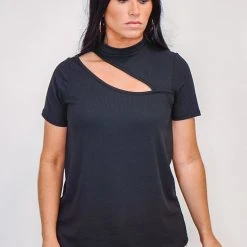 Purple Door Boutique The Ribbed Cut Out Black Top