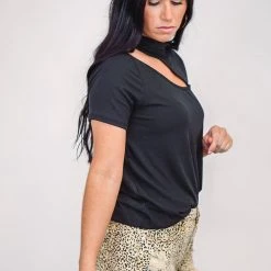 Purple Door Boutique The Ribbed Cut Out Black Top