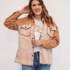 Purple Door Boutique New Arrivals Washed Caramel Lightweight Denim Jacket