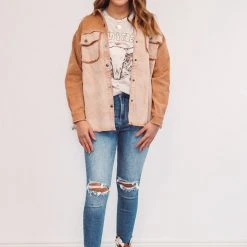 Purple Door Boutique New Arrivals Washed Caramel Lightweight Denim Jacket
